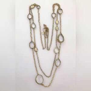 CHICO'S GOLD TONE 2 STRAND CUT RESIN 40"-44" NECKLACE NWOT